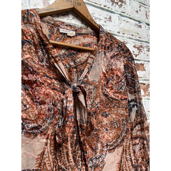 Anthropologie Meadow Rue Briarcliff Burnout Tie Neck Button Down Blouse - Picture 5 of 9